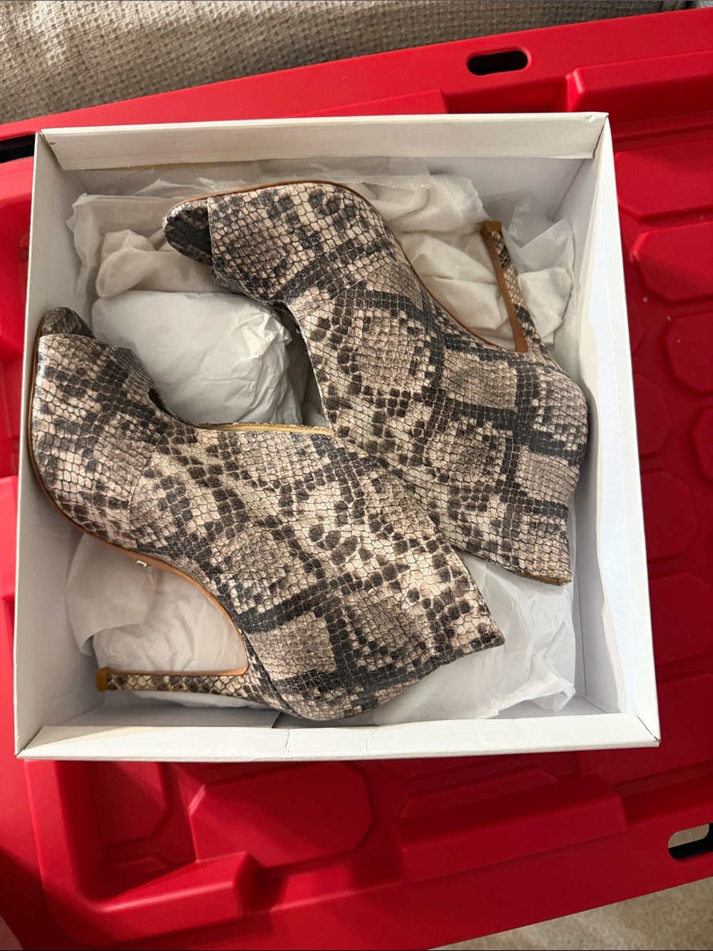 SCHUTZ Snake-Print Peep-Toe High Heel Booties - Neutral Brown/Black